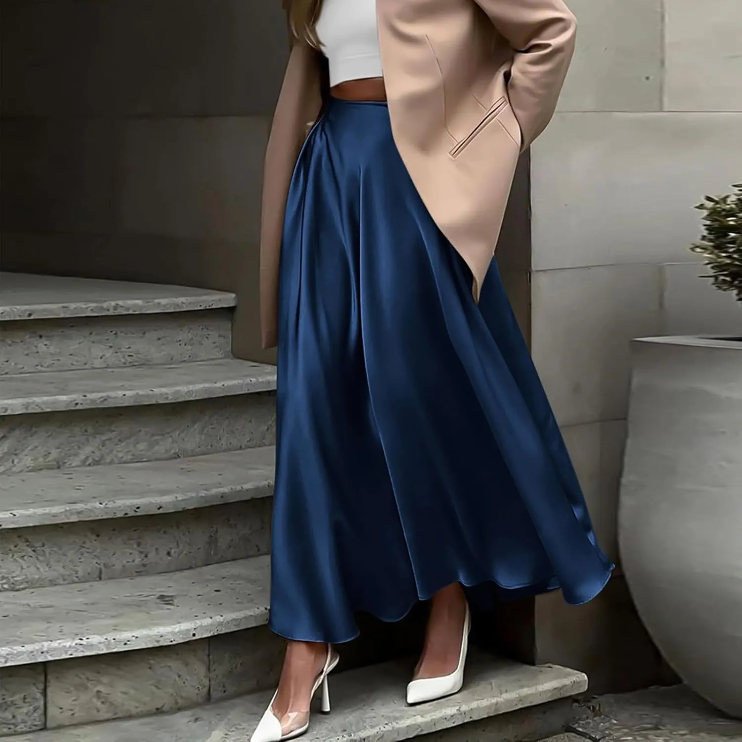 Satin Skirts for Women 2025 Summer Vacation Elastic High Waisted A Line Slip Skirt Elegant Work Office Flowy Long Maxi Skirt
