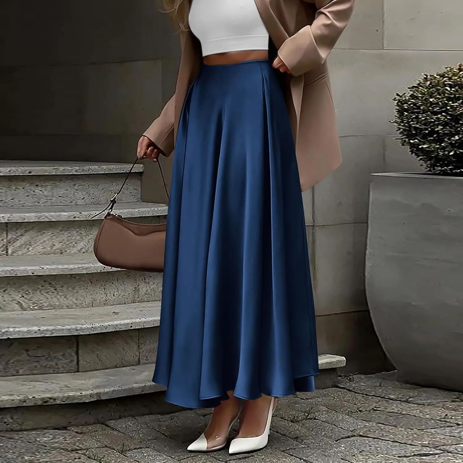 Satin Skirts for Women 2025 Summer Vacation Elastic High Waisted A Line Slip Skirt Elegant Work Office Flowy Long Maxi Skirt