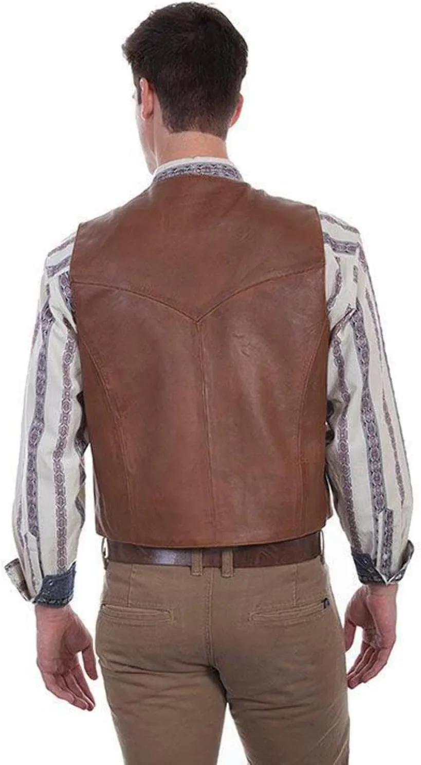 Scully Saddle Tan Soft Touch Lambskin Western All Leather Vest 507