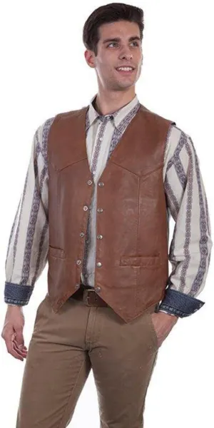 Scully Saddle Tan Soft Touch Lambskin Western All Leather Vest 507