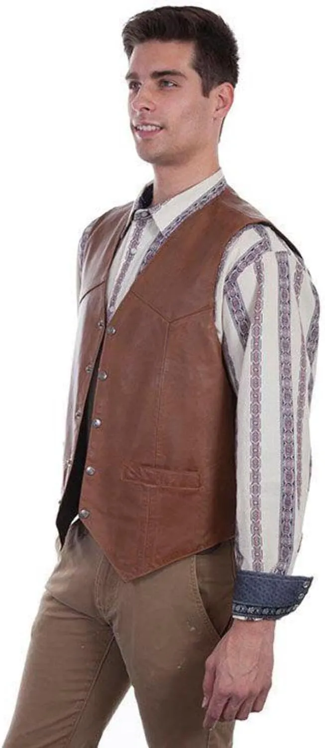 Scully Saddle Tan Soft Touch Lambskin Western All Leather Vest 507