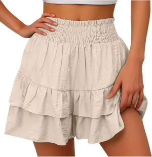 Shorts for Women High Waisted Pleated Ruffle Shorts Cute Loose Flowy Skorts 2024 Summer Casual Cropped Pants