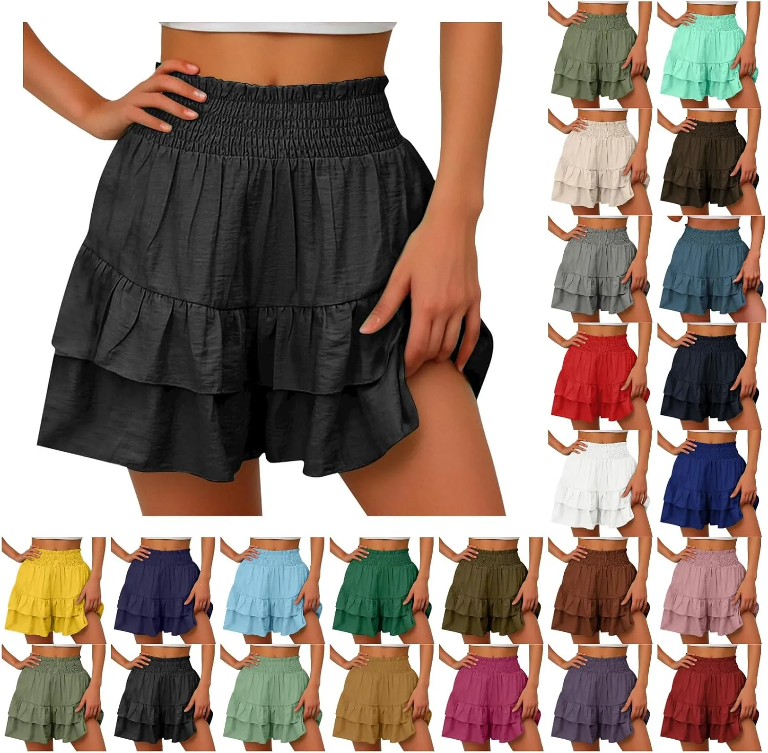 Shorts for Women High Waisted Pleated Ruffle Shorts Cute Loose Flowy Skorts 2024 Summer Casual Cropped Pants