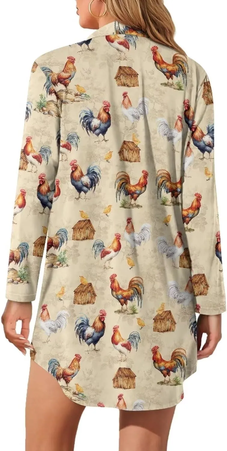 Showudesigns Button Down Sleep Shirts for Women Long Sleeve Nightgowns Plus Size Sleepwear