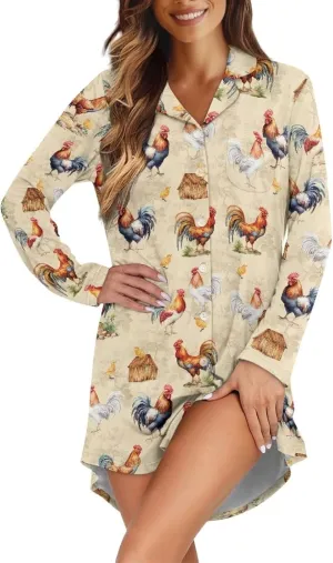 Showudesigns Button Down Sleep Shirts for Women Long Sleeve Nightgowns Plus Size Sleepwear