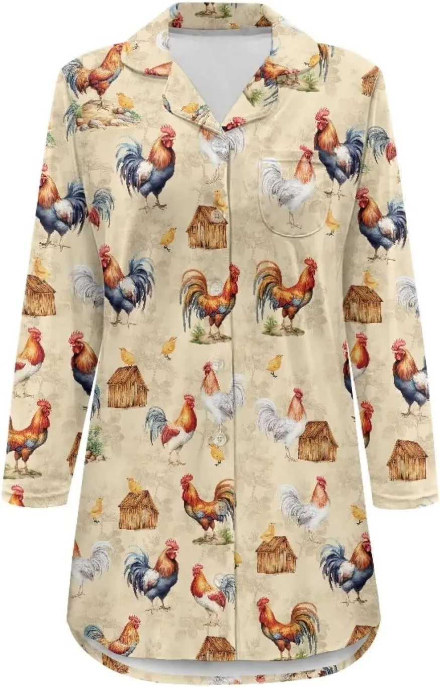 Showudesigns Button Down Sleep Shirts for Women Long Sleeve Nightgowns Plus Size Sleepwear