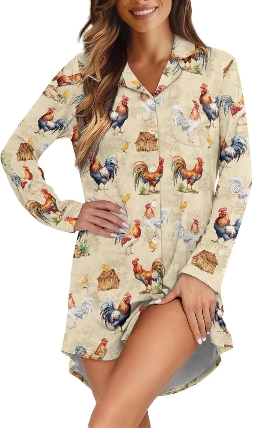 Showudesigns Button Down Sleep Shirts for Women Long Sleeve Nightgowns Plus Size Sleepwear