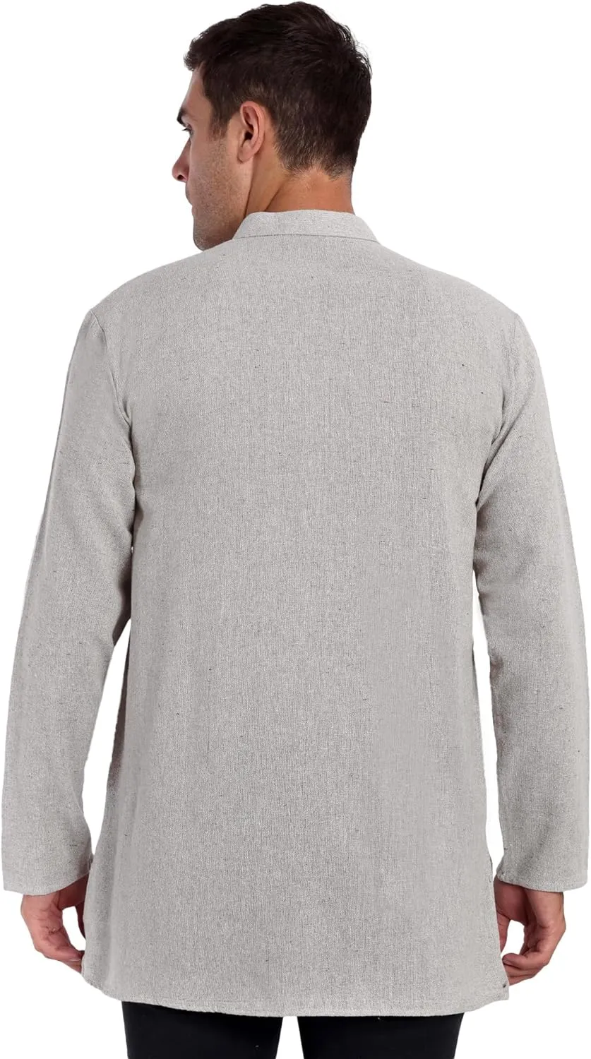 SKAVIJ Men's Handloom Cotton Solid Kurta Mandarin Collar Straight Regular Henley Shirt