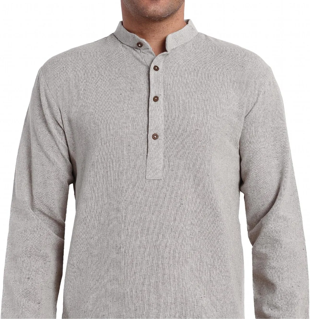 SKAVIJ Men's Handloom Cotton Solid Kurta Mandarin Collar Straight Regular Henley Shirt