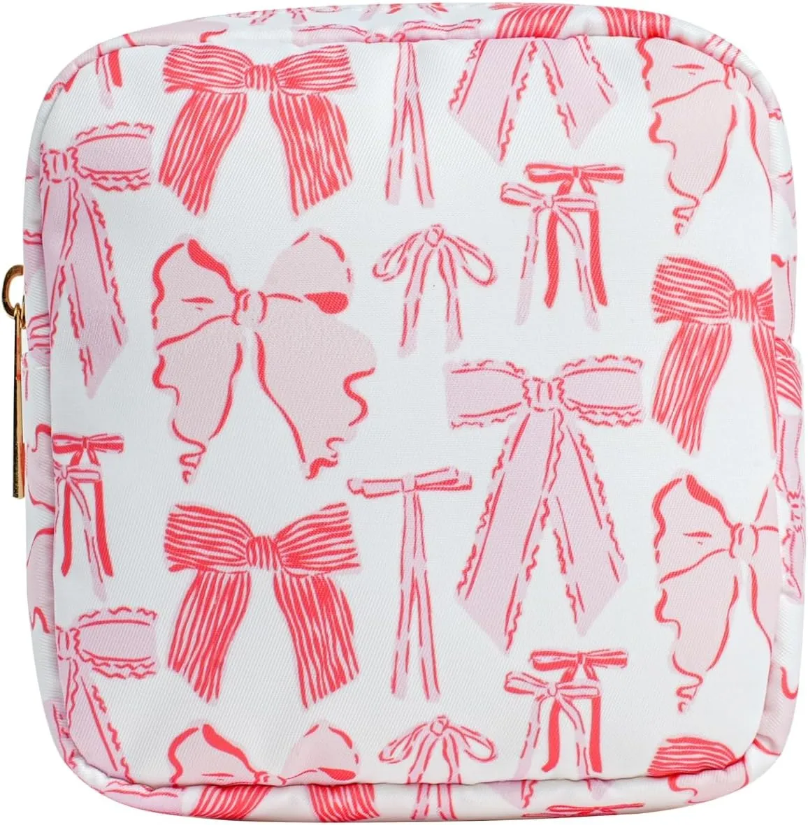 Small Waterproof Nylon Makeup Bag with Bow Pattern, Aesthetic Cosmetics Pouch and Toiletry Bag for Travel, Cute Makeup Organizer Storage Pouch for Women Girls(04Red Bow)