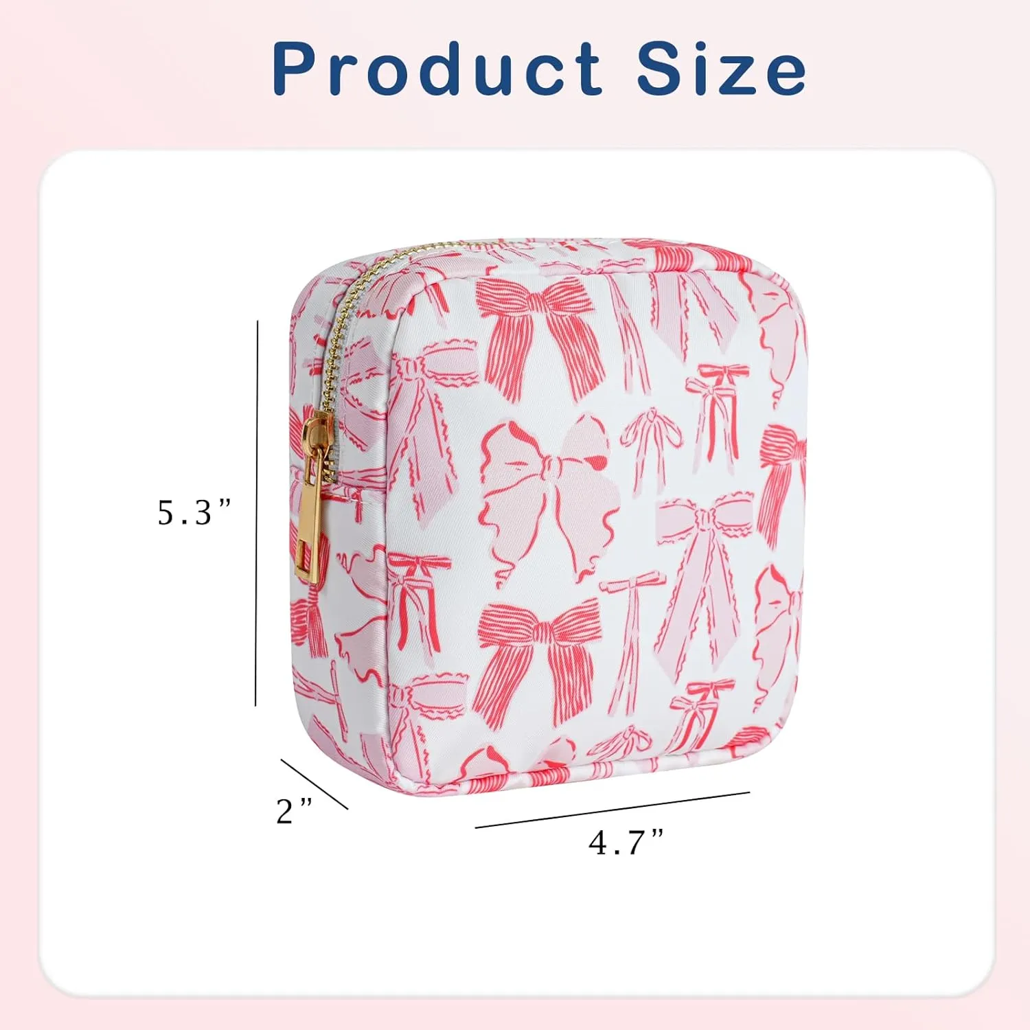 Small Waterproof Nylon Makeup Bag with Bow Pattern, Aesthetic Cosmetics Pouch and Toiletry Bag for Travel, Cute Makeup Organizer Storage Pouch for Women Girls(04Red Bow)