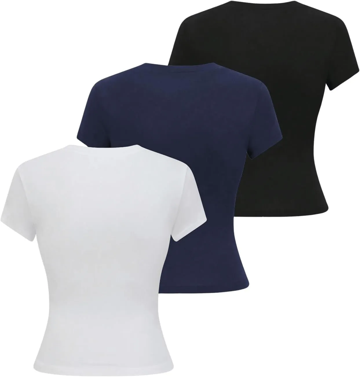 SOLY HUX Boat Neck Tops for Women 3 Piece Cropped Basic Tees Set Summer Short Sleeve Shirts Fitted Workout Undershirt