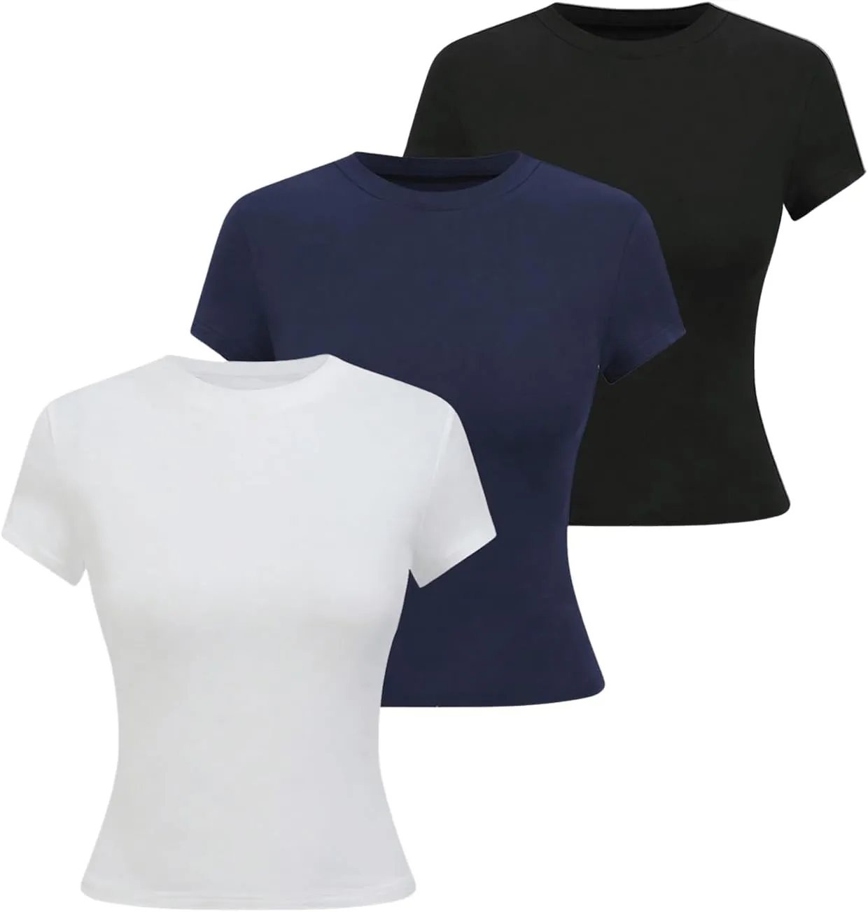 SOLY HUX Boat Neck Tops for Women 3 Piece Cropped Basic Tees Set Summer Short Sleeve Shirts Fitted Workout Undershirt