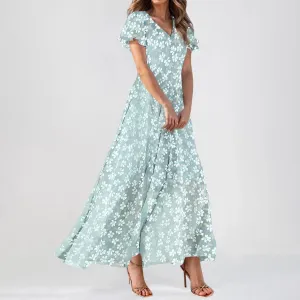 Summer Dress for Women 2025,Swing Flowy Ruffle Hem Casual Chiffon Beach Dresses