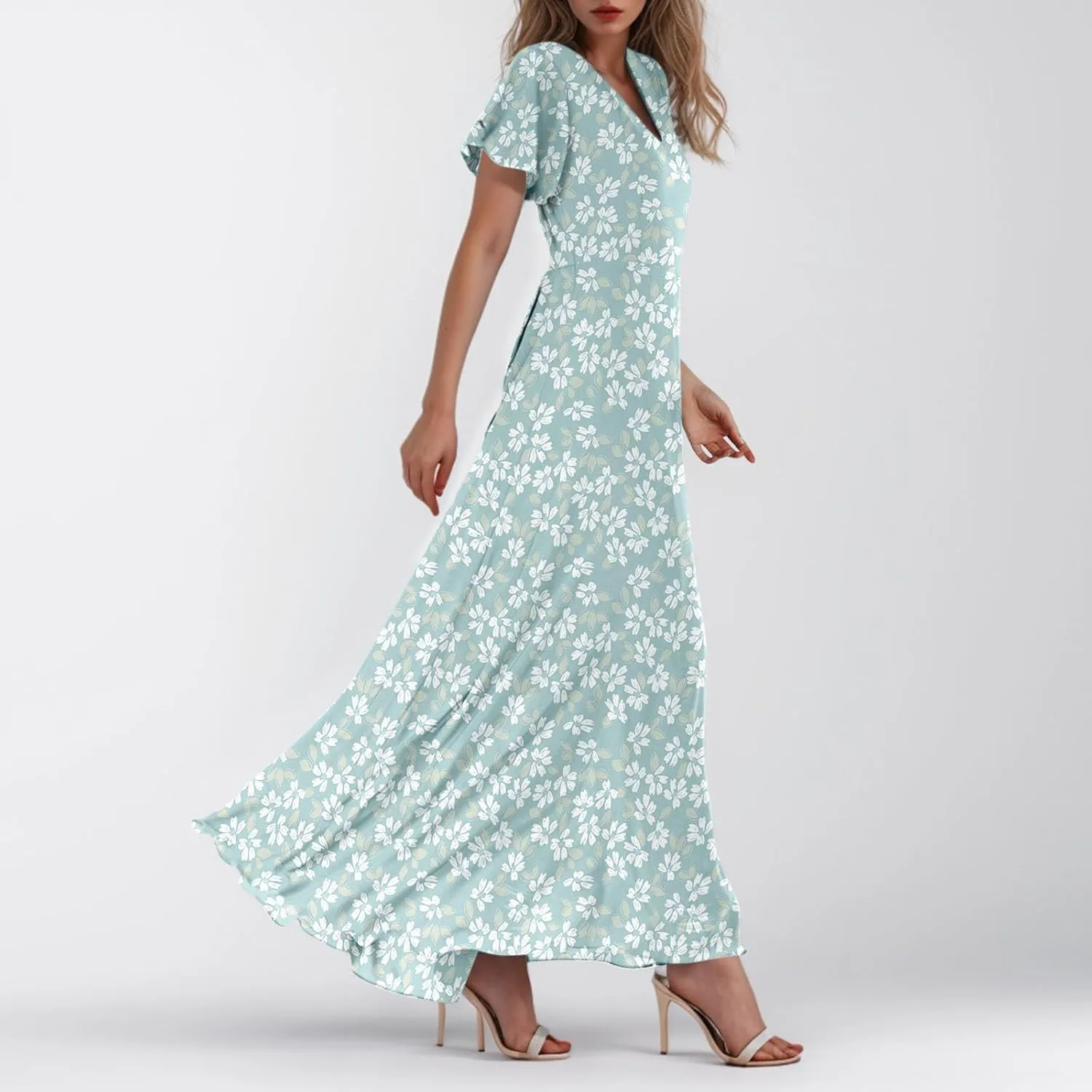 Summer Dress for Women 2025,Swing Flowy Ruffle Hem Casual Chiffon Beach Dresses