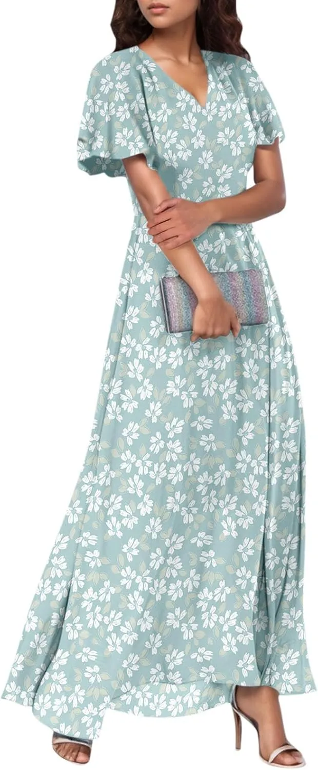 Summer Dress for Women 2025,Swing Flowy Ruffle Hem Casual Chiffon Beach Dresses