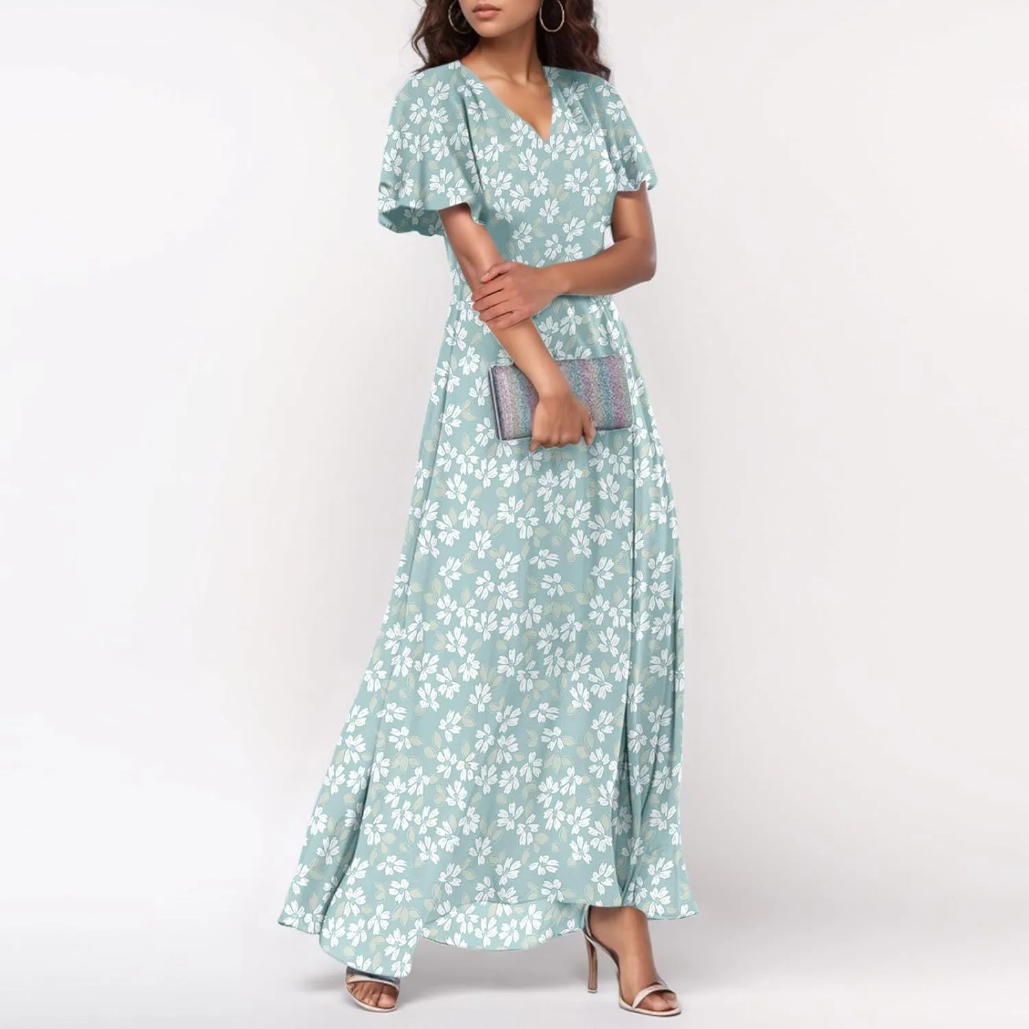 Summer Dress for Women 2025,Swing Flowy Ruffle Hem Casual Chiffon Beach Dresses