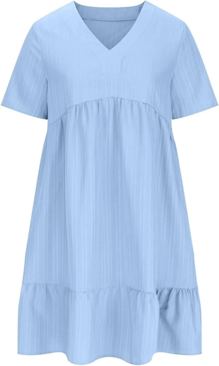 Summer Dresses for Women 2025 Casual Short Sleeve V Neck Midi Dress Pleated Tiered A Line Flowy Sundresses Vacation Clothes