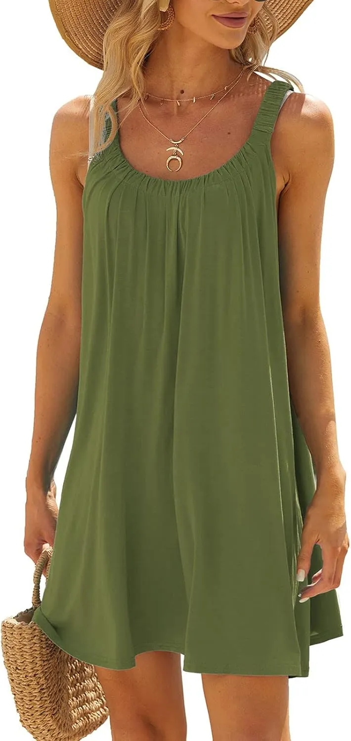 Summer Dresses for Women 2025 Trendy Halter U Neck Sun Dress Casual Loose Fit Beach Cover Up Vacation Mini Dresses