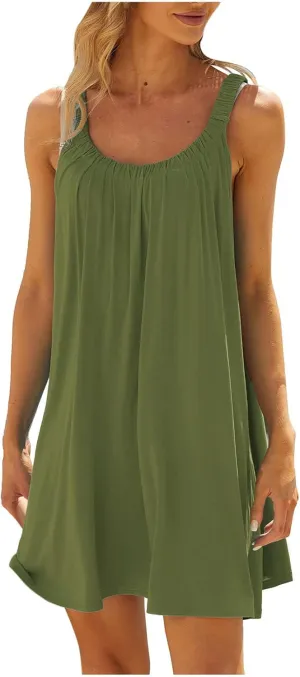 Summer Dresses for Women 2025 Trendy Halter U Neck Sun Dress Casual Loose Fit Beach Cover Up Vacation Mini Dresses