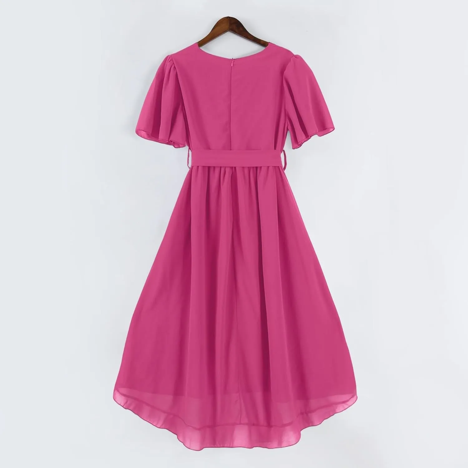 Summer Dresses for Women 2025 V Neck Chiffon Short Sleeve Midi Dress Empire Waist Casual Loose Fit A Line Dress