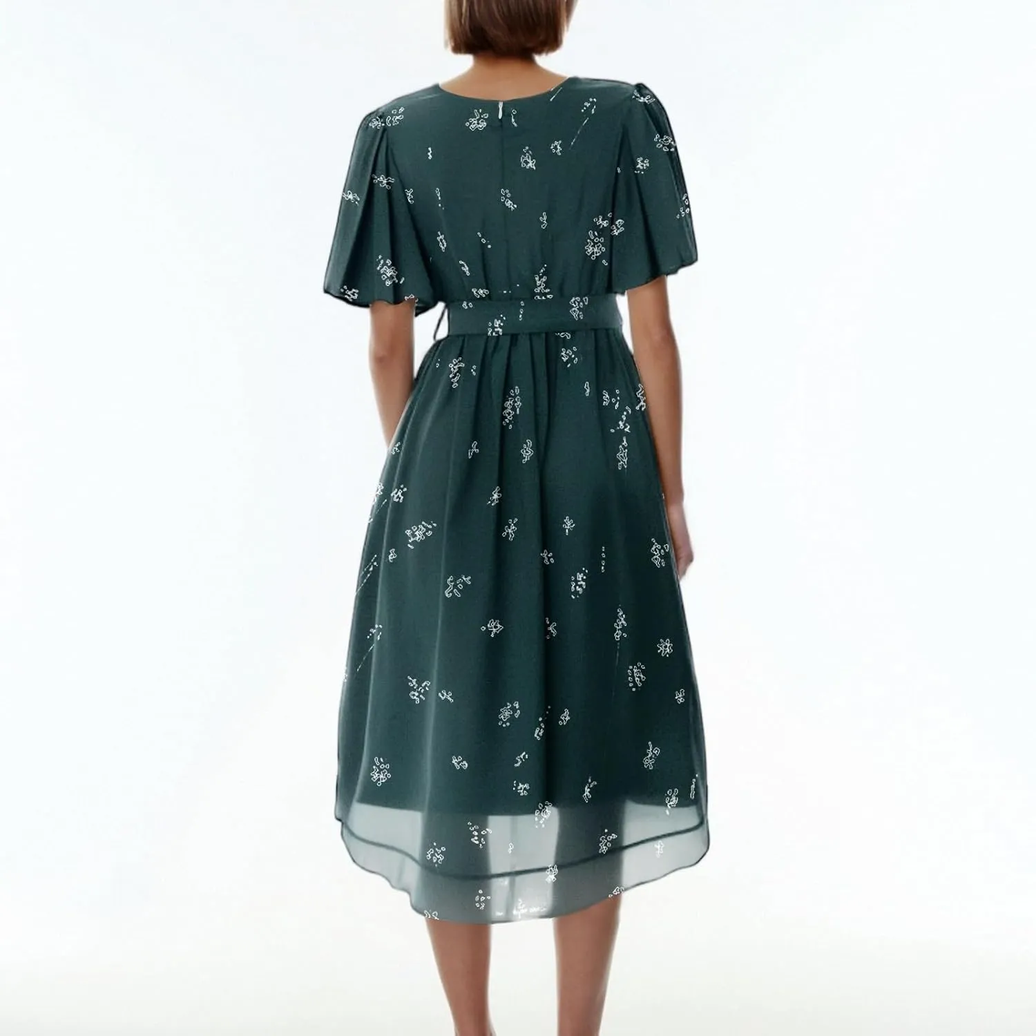 Summer Dresses for Women 2025 V Neck Chiffon Short Sleeve Midi Dress Empire Waist Casual Loose Fit A Line Dress