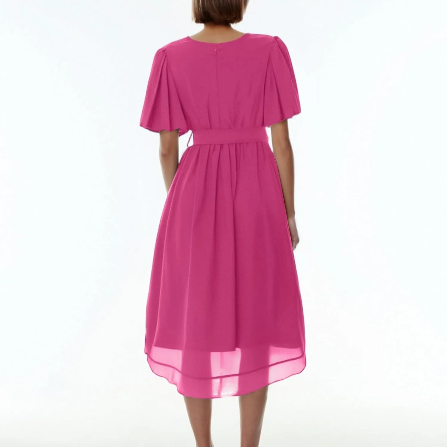 Summer Dresses for Women 2025 V Neck Chiffon Short Sleeve Midi Dress Empire Waist Casual Loose Fit A Line Dress