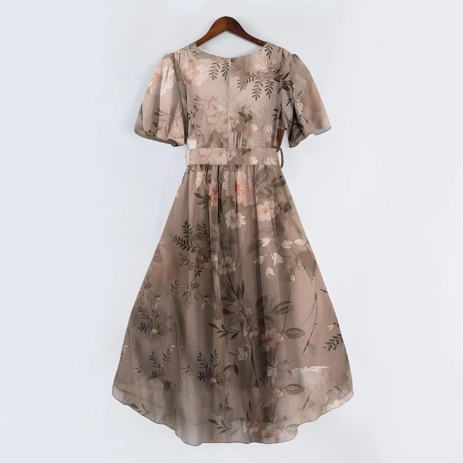 Summer Dresses for Women 2025 V Neck Chiffon Short Sleeve Midi Dress Empire Waist Casual Loose Fit A Line Dress