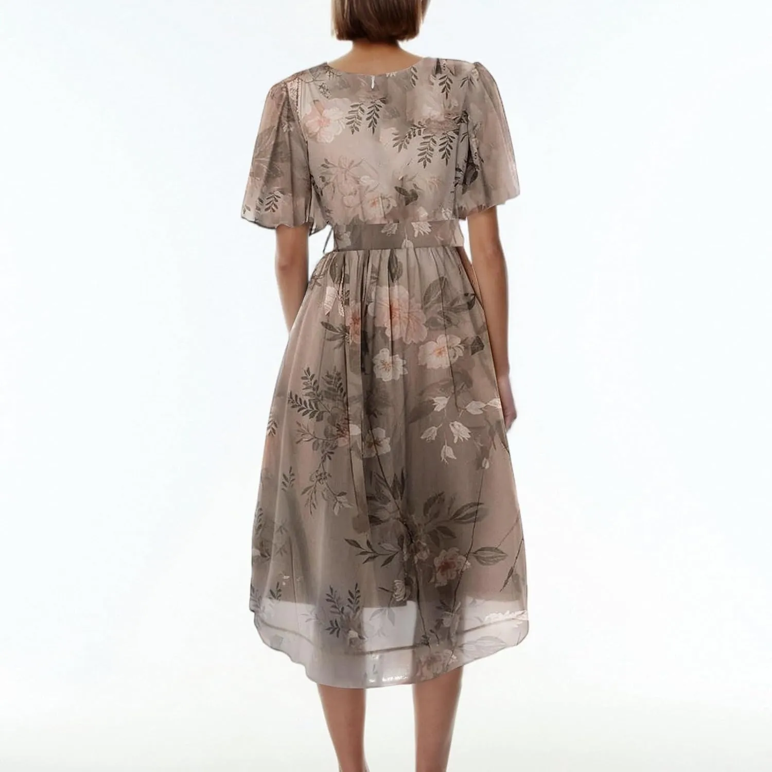 Summer Dresses for Women 2025 V Neck Chiffon Short Sleeve Midi Dress Empire Waist Casual Loose Fit A Line Dress