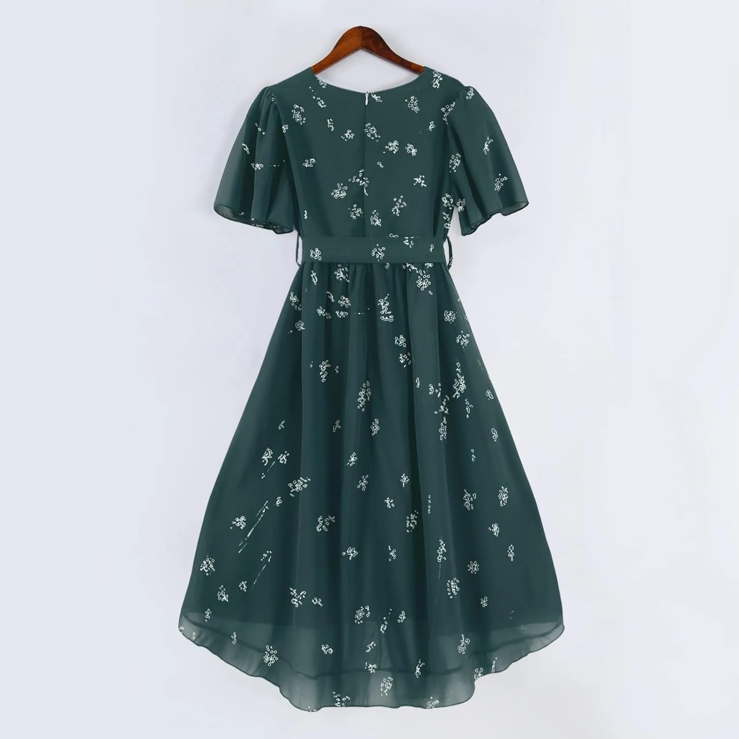 Summer Dresses for Women 2025 V Neck Chiffon Short Sleeve Midi Dress Empire Waist Casual Loose Fit A Line Dress