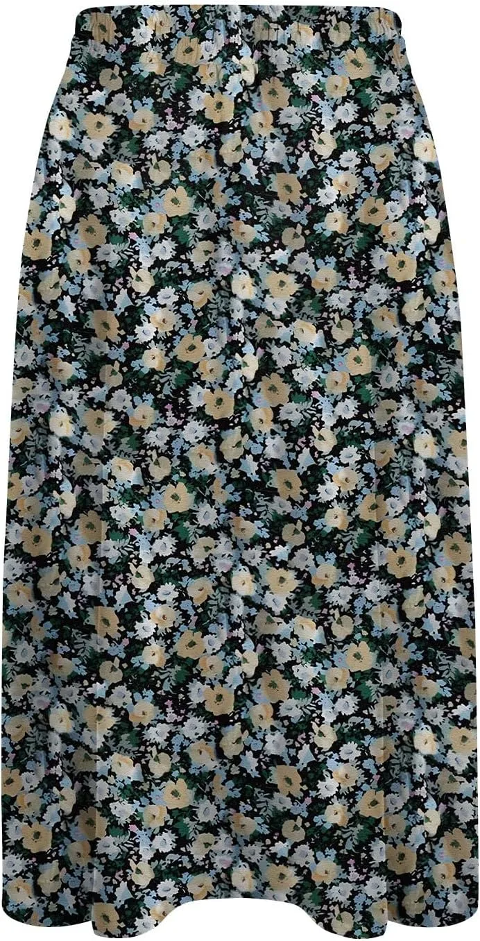 Summer Midi Skirts for Women 2025 Vacation Flowy Beach Skirt Drawstring High Waisted A-Line Boho Skirt with Pockets