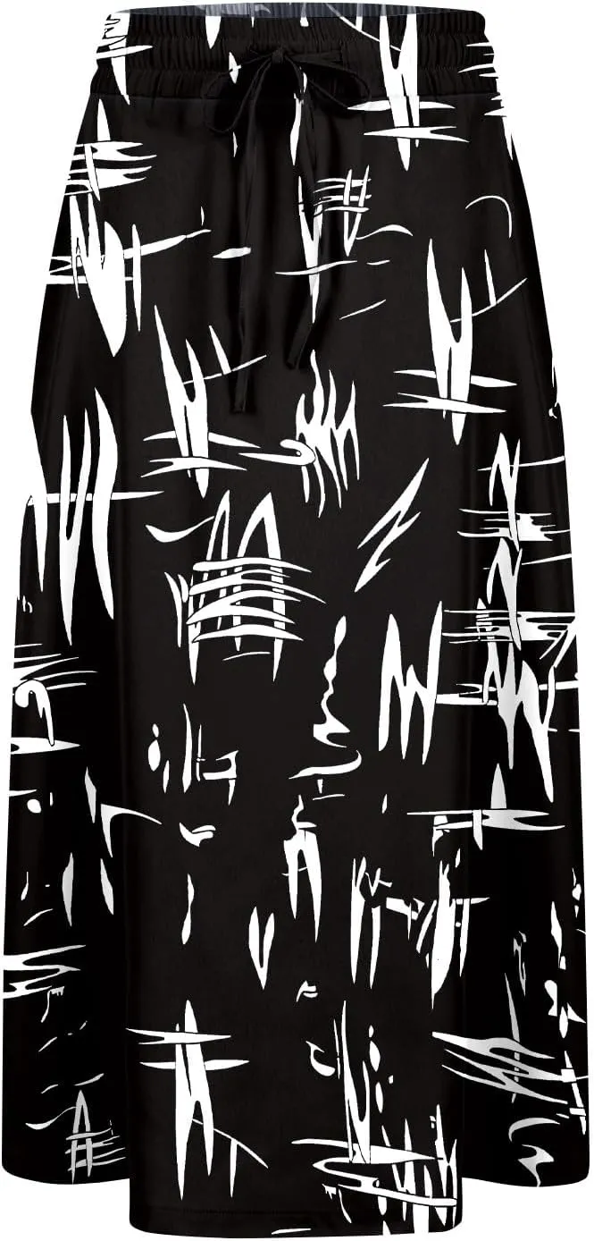 Summer Skirts for Women 2025 Midi Length Boho Floral Elastic High Waist Pleated A Line Skirts with Pockets Beach Coverups