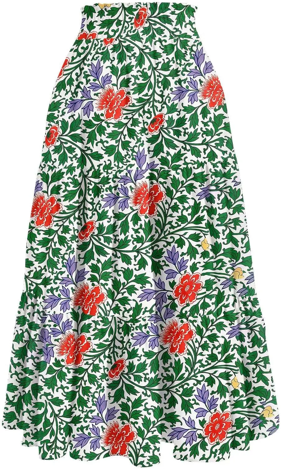 Summer Skirts for Women 2025 Vacation Boho Floral Tiered Skirt Drawstring High Waisted Flowy Ruffle A Line Skirt
