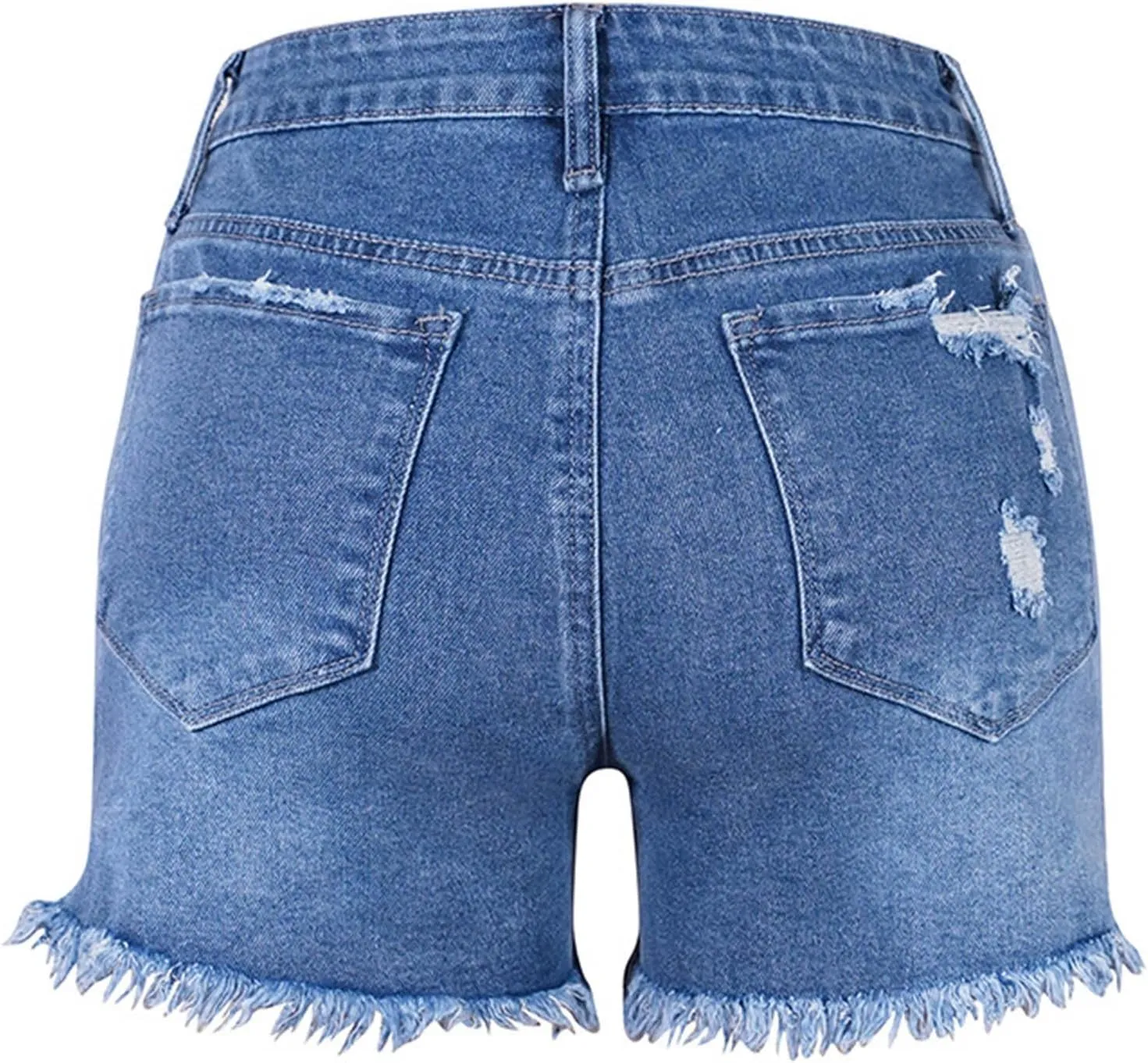 Summer Women High Waisted Jean Shorts Skinny Stretchy Denim Shorts Frayed Raw Hem Distressed Ripped Short Jeans