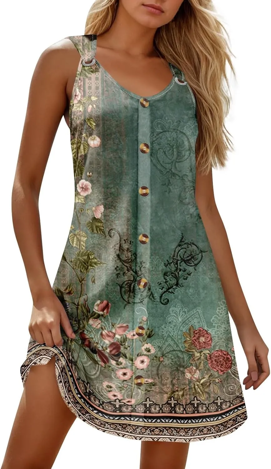 Sundresses for Women 2025 Vacation Resort Dresses Beach Swimsuit Coverups Button Down Sleeveless Spring Summer Dress