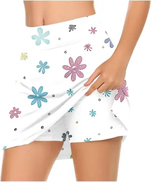 Tennis Skirts Women Floral Graphic Skirt High Waisted Stretchy Summer Beach Skirts Boho Trendy Skirt for Vacation