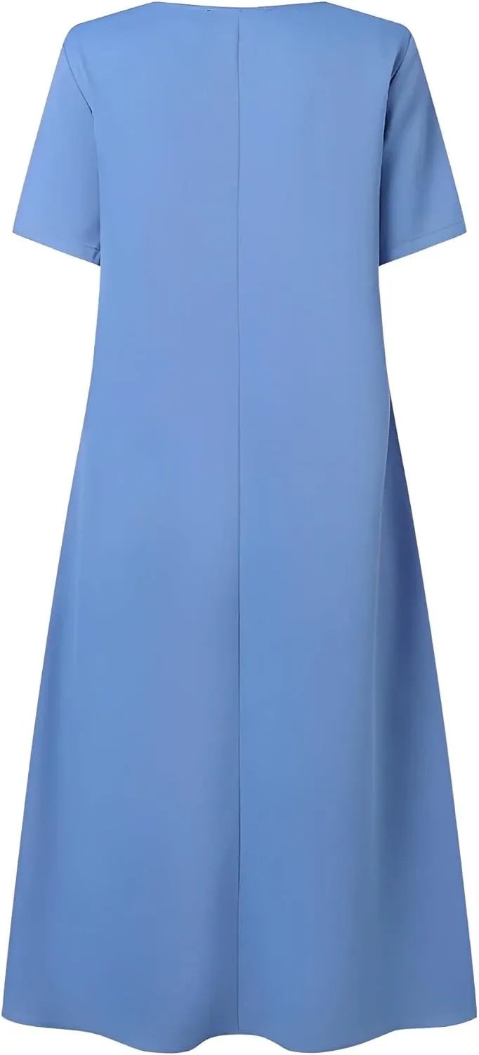 TIAFORD Women's Casual Loose Half Sleeve Cotton Linen Midi Dress Summer Side Button Beach Sundresses for Women 2024