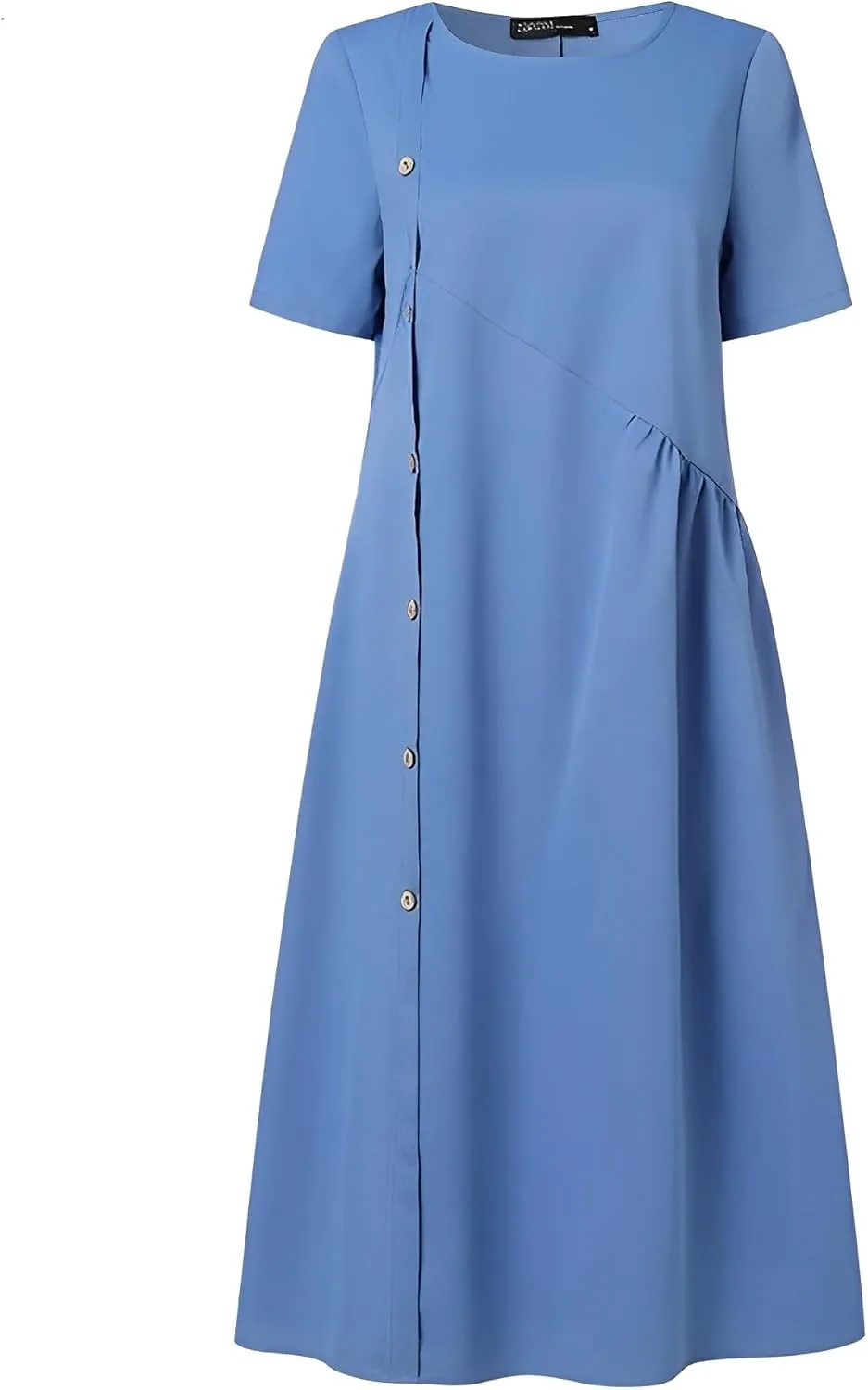 TIAFORD Women's Casual Loose Half Sleeve Cotton Linen Midi Dress Summer Side Button Beach Sundresses for Women 2024