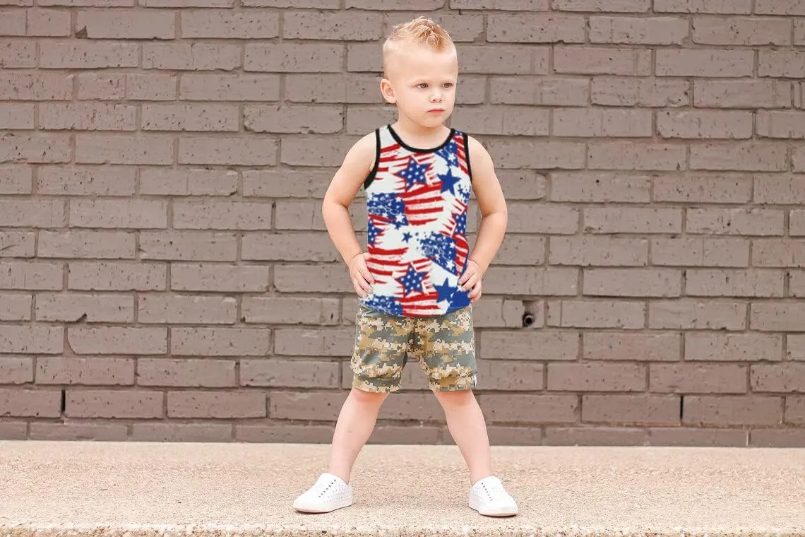 Toddler Boys' Tank Tops American Flag T-Shirt Kids 4th of July Shirts Cotton Patriotic Sleeveless Top Tees 1-7T