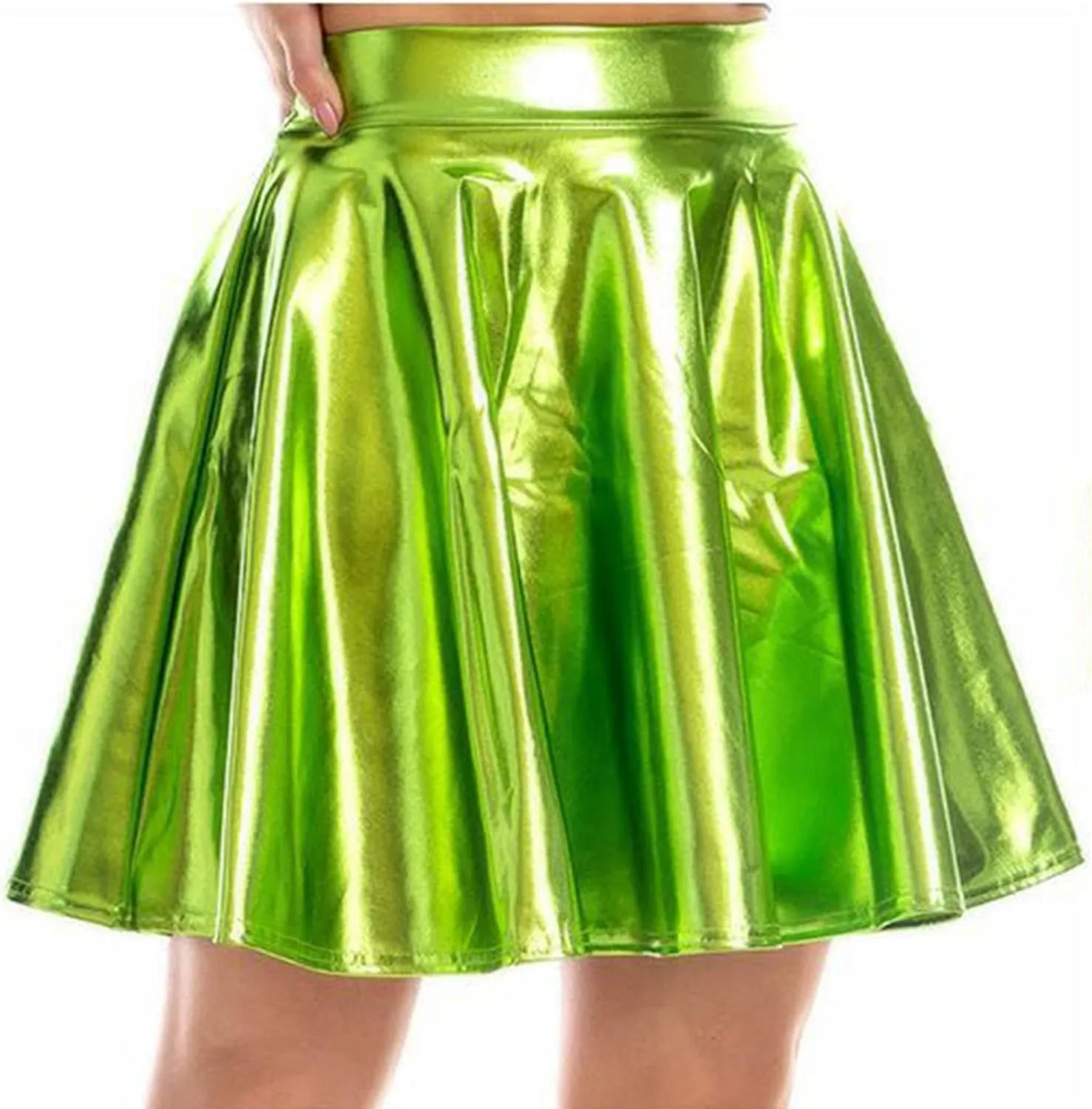 Trends Womens Mini Skirt Shiny Mini Pleated Flared Skater Skirts High Waist Metallic Skirt Athletic Tennis Dress