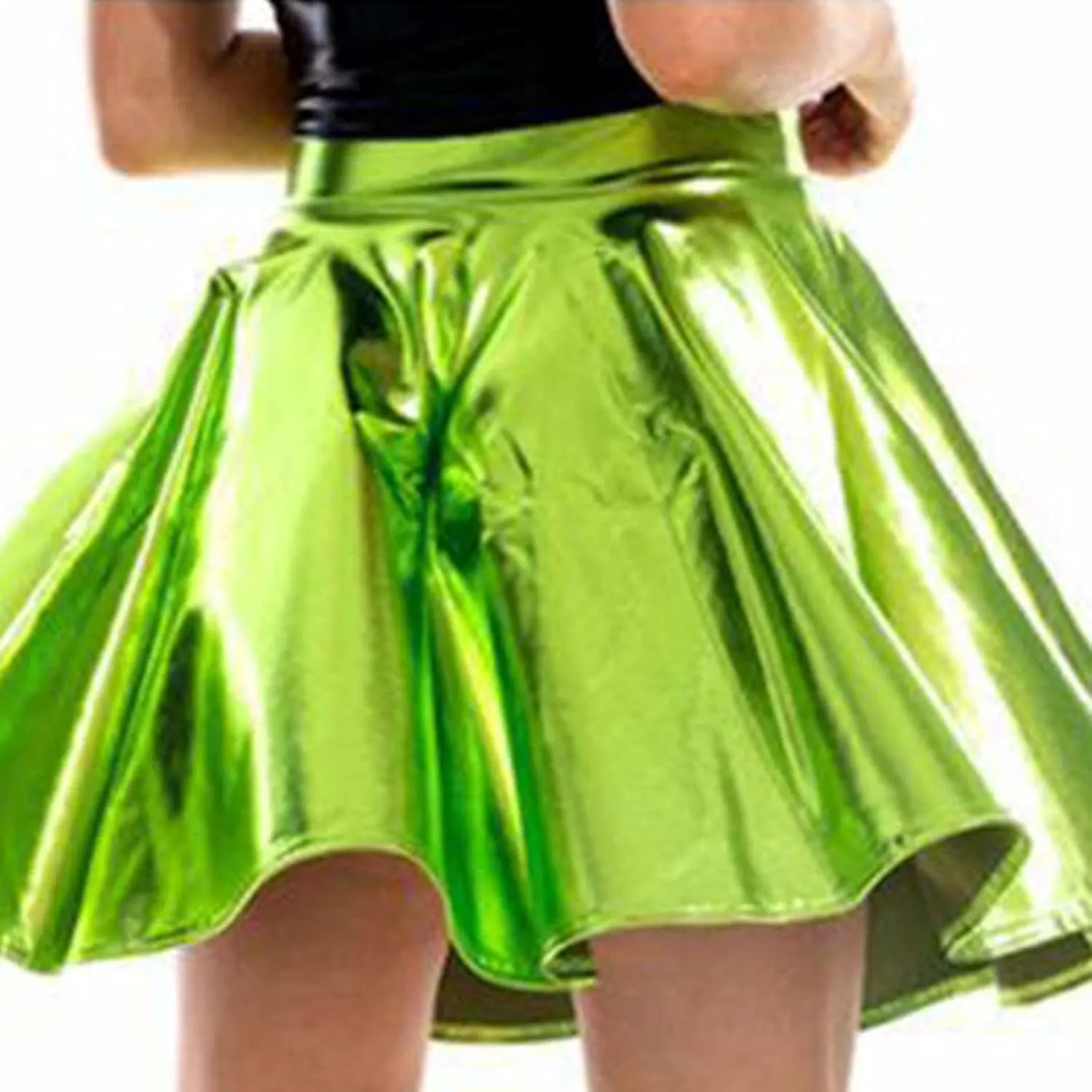 Trends Womens Mini Skirt Shiny Mini Pleated Flared Skater Skirts High Waist Metallic Skirt Athletic Tennis Dress