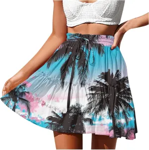 Trendy Irregular Hem Skirts for Women 2024 High Waist Tulle Loose Fit Long Skirt Pleated Printed Mesh Midi Skirts