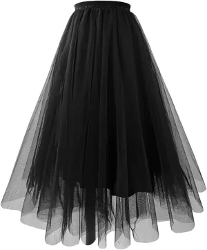 Tulle Maxi Skirt for Women High Waist Layered Mesh Long Skirts Flowy Ballet Party Skirt Trendy 2025