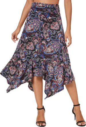 Urban CoCo Women's Flowy Stretchy Skirt Handkerchief Hemline Midi Skirt