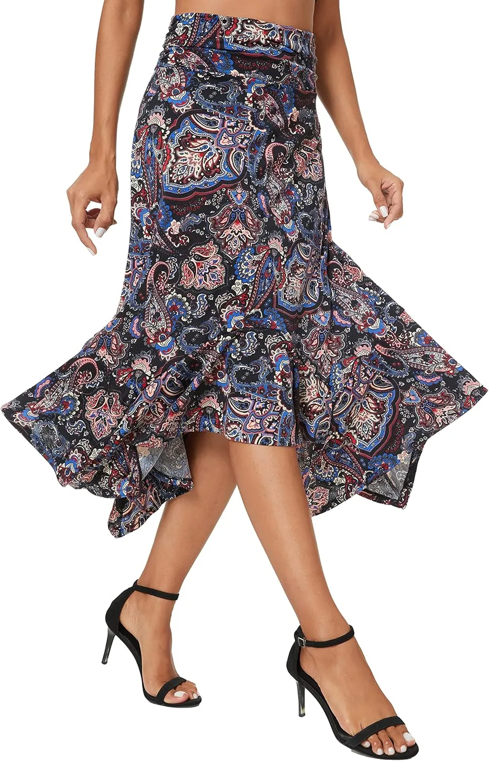 Urban CoCo Women's Flowy Stretchy Skirt Handkerchief Hemline Midi Skirt