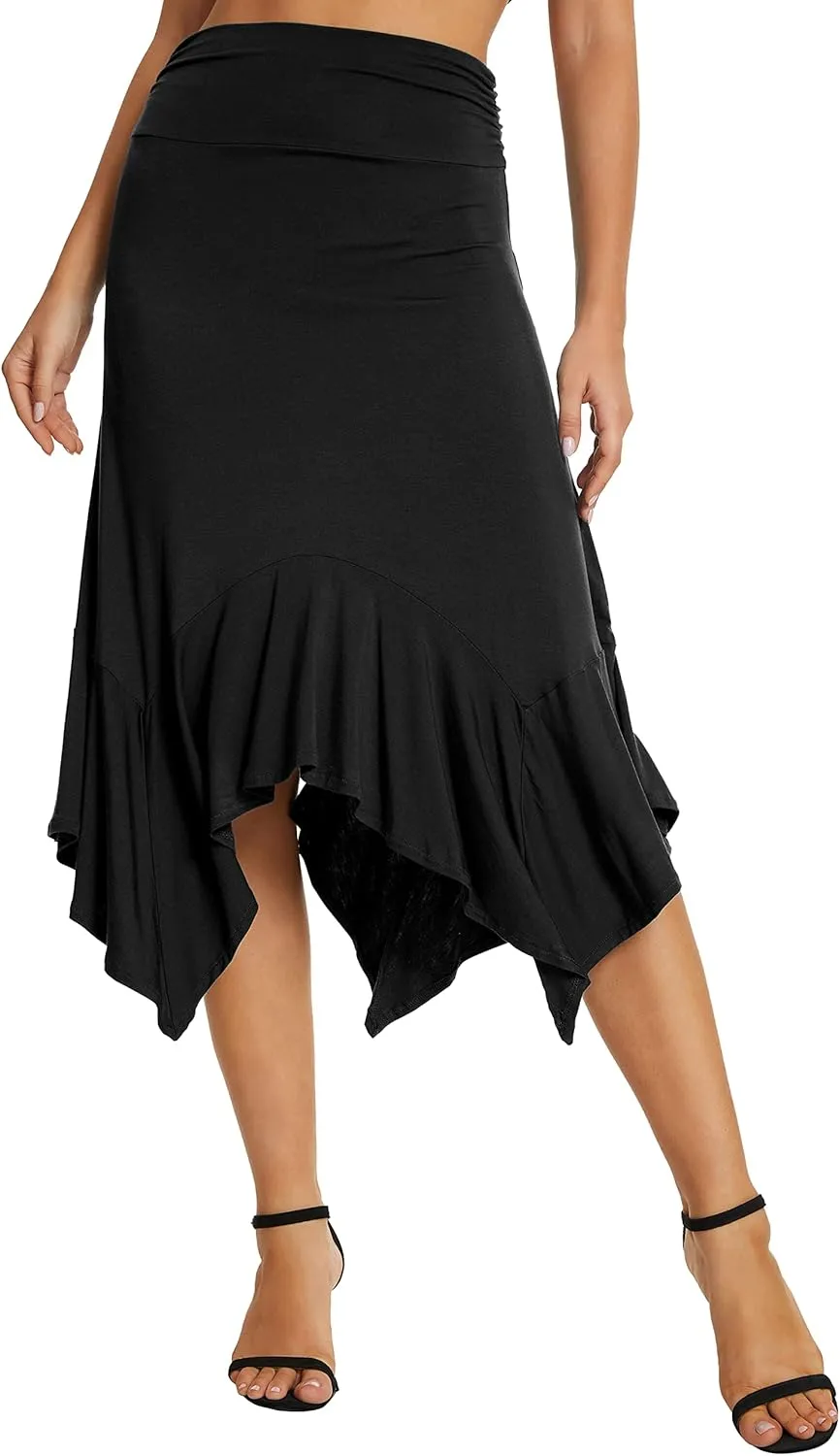Urban CoCo Women's Flowy Stretchy Skirt Handkerchief Hemline Midi Skirt