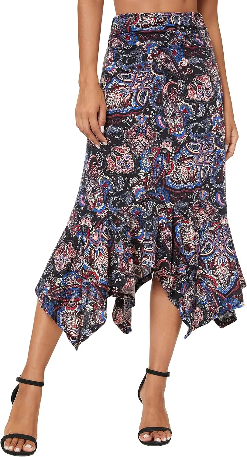 Urban CoCo Women's Flowy Stretchy Skirt Handkerchief Hemline Midi Skirt