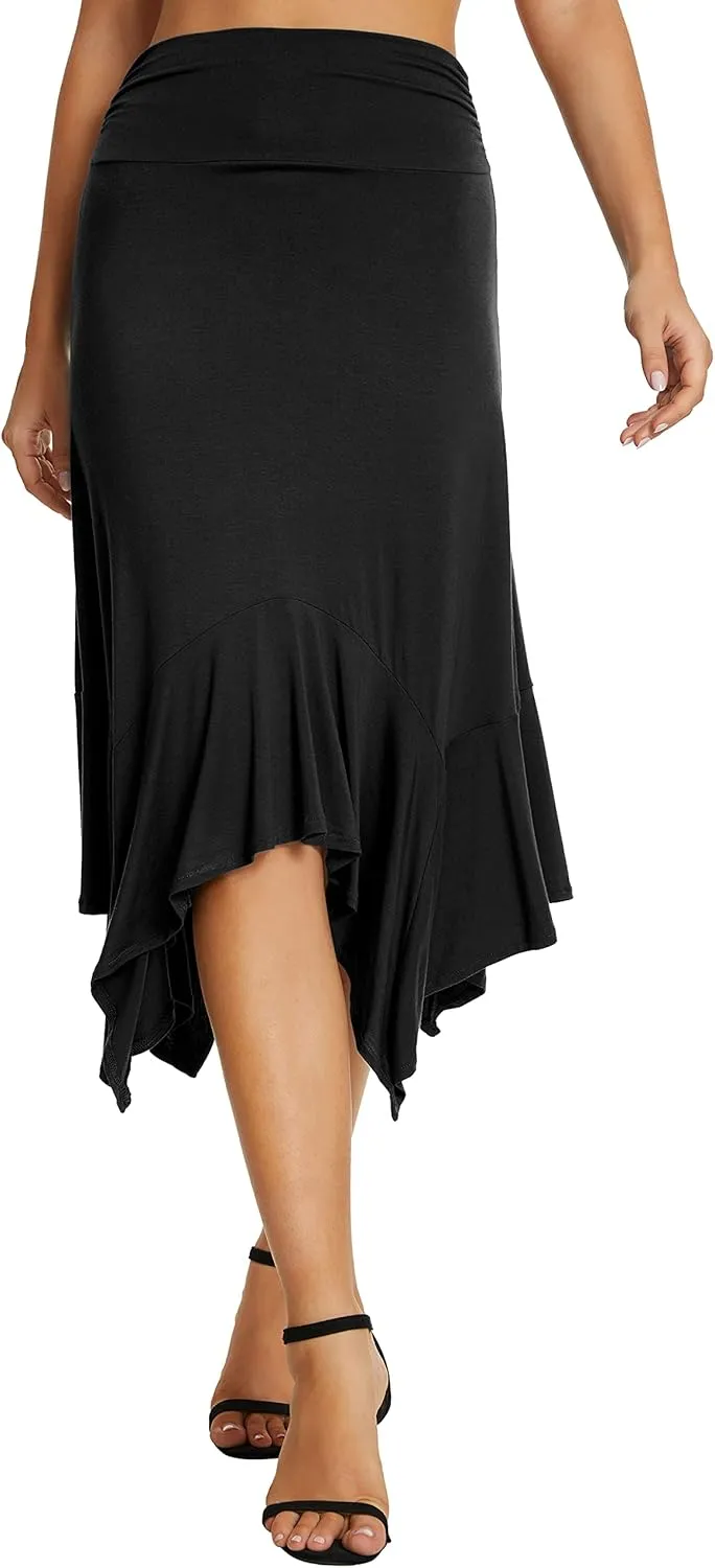 Urban CoCo Women's Flowy Stretchy Skirt Handkerchief Hemline Midi Skirt