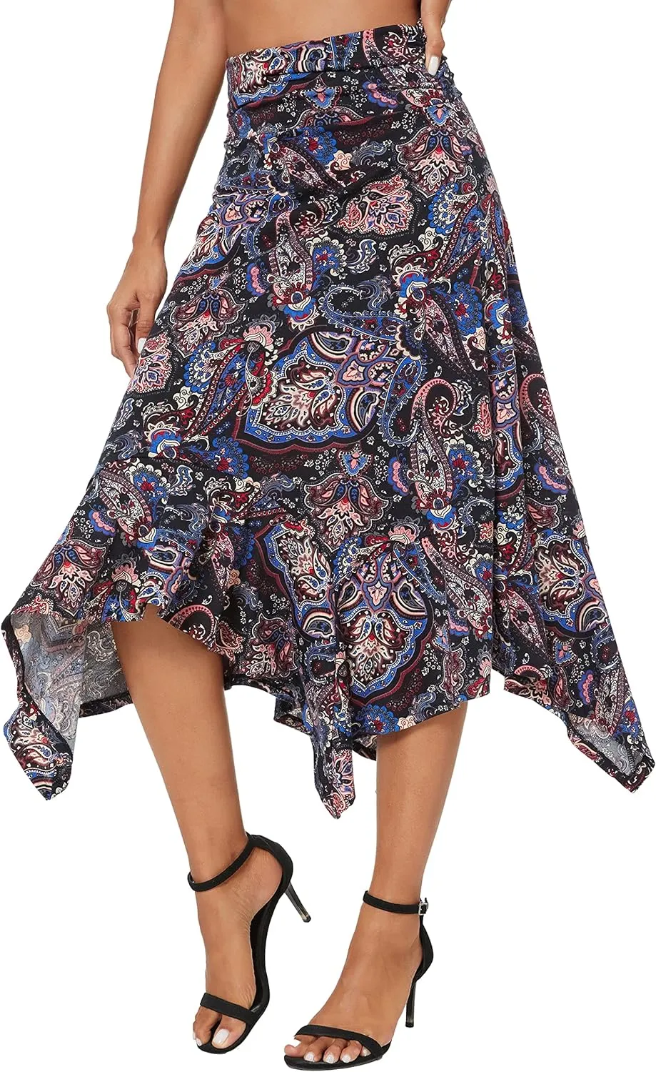 Urban CoCo Women's Flowy Stretchy Skirt Handkerchief Hemline Midi Skirt