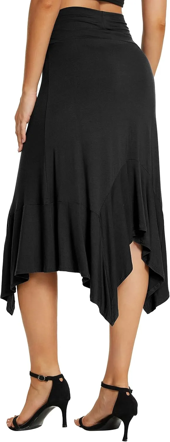 Urban CoCo Women's Flowy Stretchy Skirt Handkerchief Hemline Midi Skirt